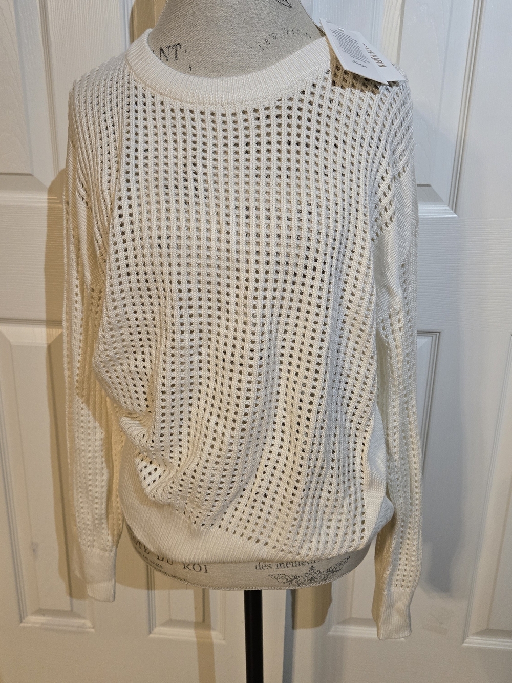 Grace Karin Cream Open-Weave Crewneck Sweater